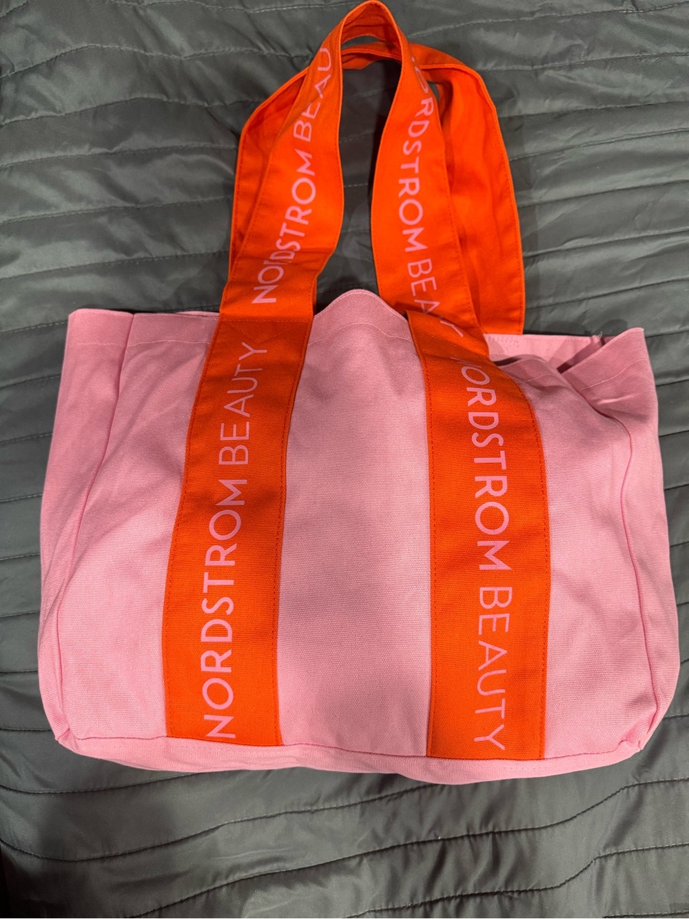 Nordstrom Pink Canvas Tote with Orange Branded Straps